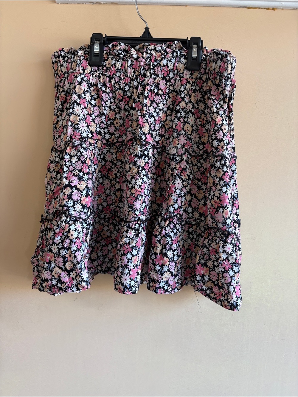 wild fable Pink, White and Black Floral Tiered Maxi Skirt